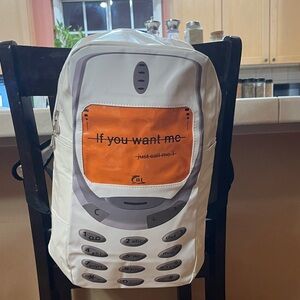 Retro Cell Phone Backpack - White and Orange